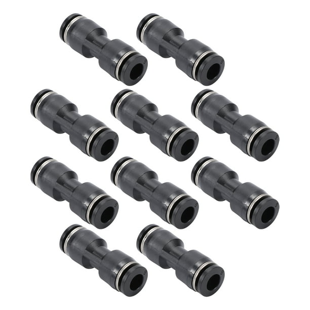Conectores de aire de empuje únicos Bargains 6mm / 1/4" Conector rápido de línea de aire de paso recto de plástico 10 piezas tono negro plateado
