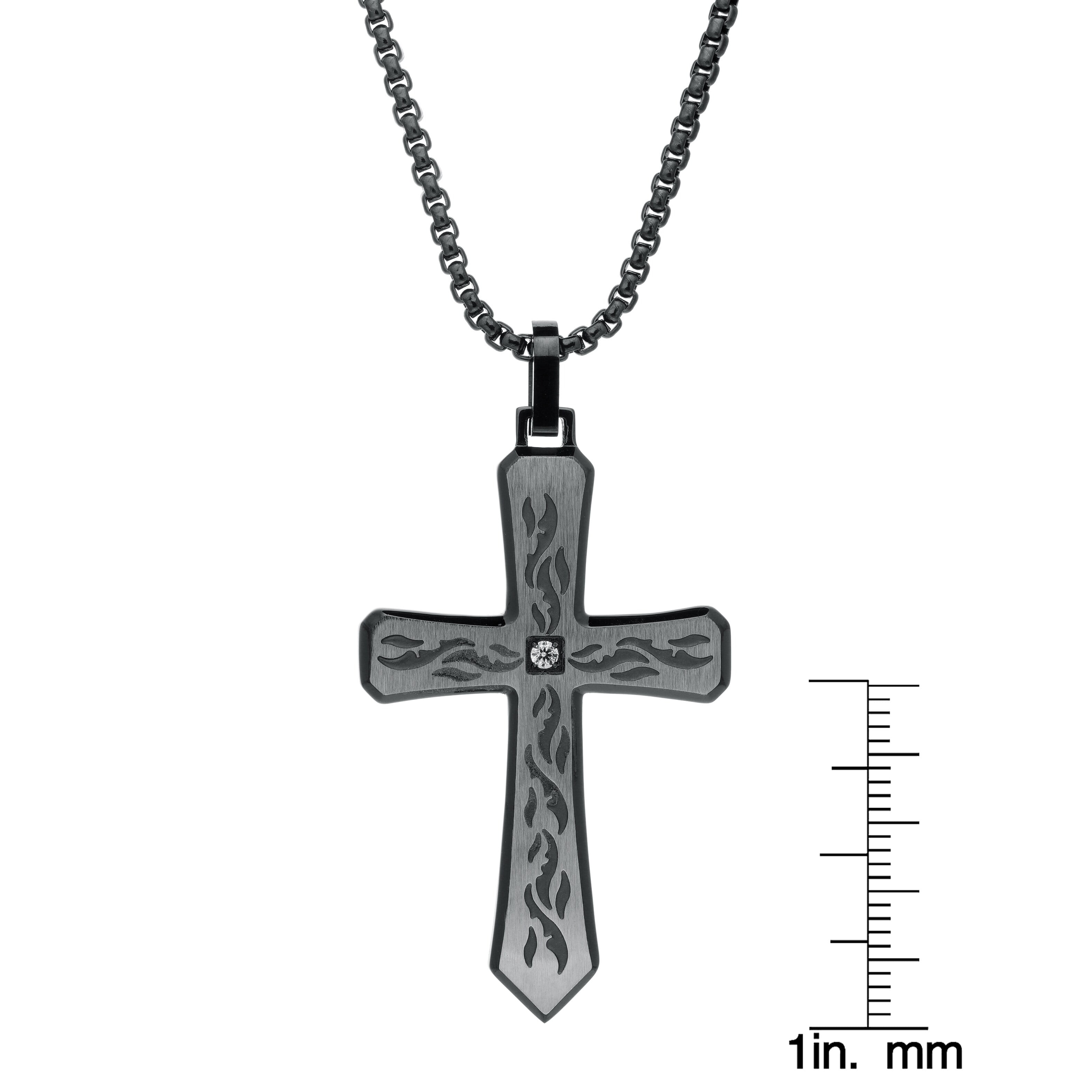 アクセサリー Engraved Large Cross Pendant BIG Jewelry Co Stainless Steel Cubic Zirconia Etched Cross