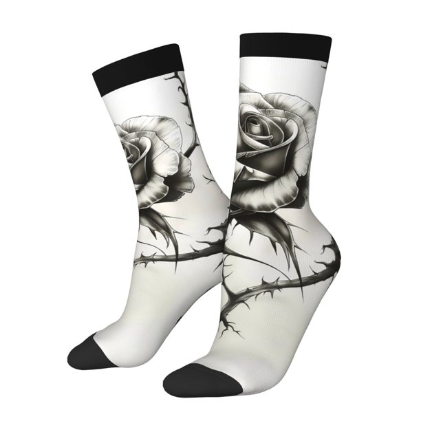 Balery Black And White Rose Calcetas Largas con Estampado para Hombre y Mujer – Suaves y Transpirables, Talla Única (US 5-11)