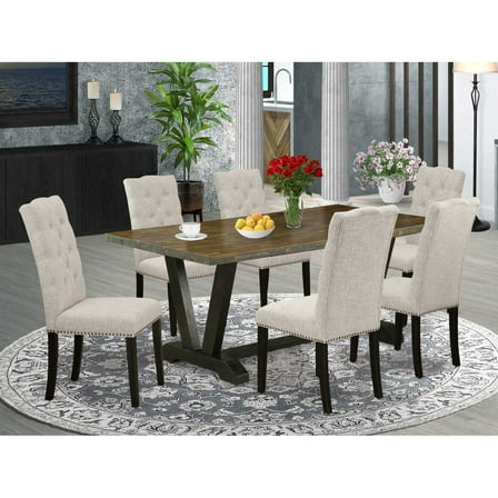 East West Furniture X027aB202-9 - 9-Piece Dinette Set - 8 Padded Parson Chair and a Living Room Table Hardwood Structure