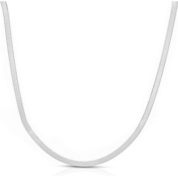 Floreo 14k White Gold 3mm Solid Herringbone Chain Necklace
