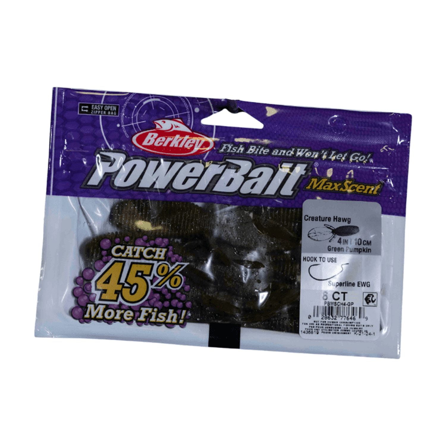 Berkley PowerBait MaxScent Creature Hawg Fishing Soft Bait Green Pumpkin