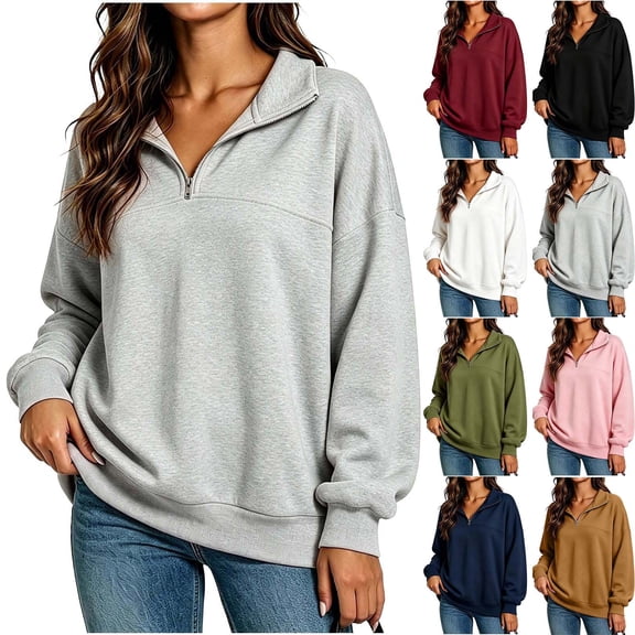 ZVAVZ Quarter Zip Sweatshirt for Women Lightweight Plus Size Long Sleeve Sweatshirts Fall Winter Fashion Comfy Mock Neck Pullovers Brown S