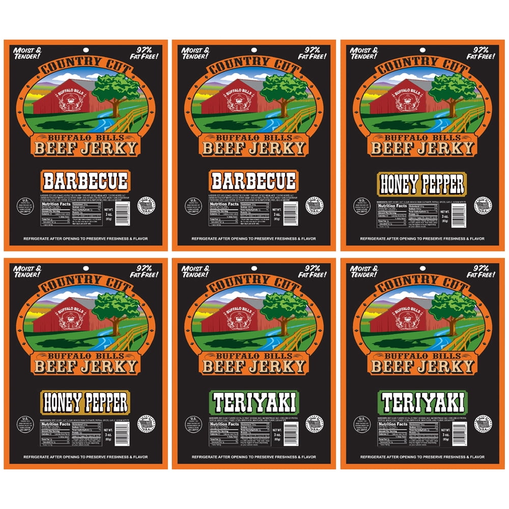 Buffalo Bills 6-ct Tangy & Sweet Country Cut Beef Jerky Sampler – Six 2.6oz Packs
