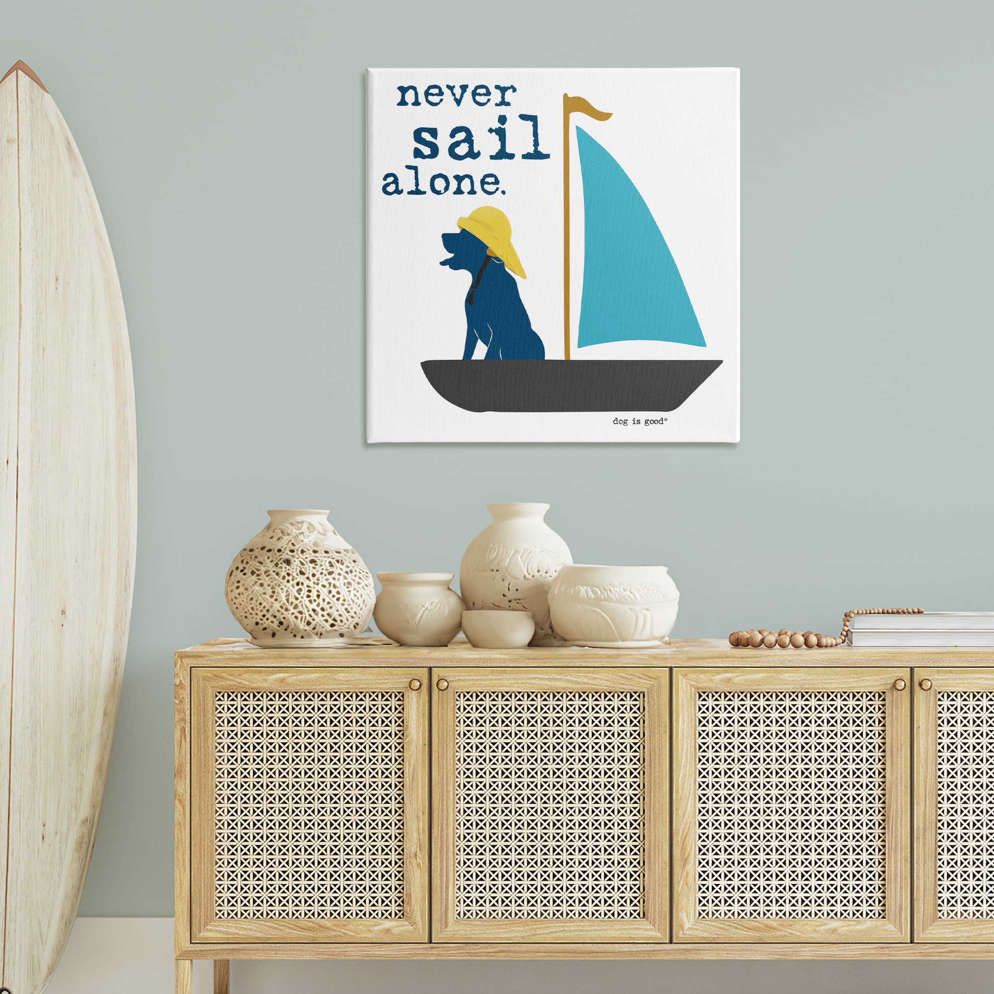 Stupell Industries Never Sail Alone Dog Animals Painting Wrapped Canvas Art Print Wall Art, 36 x 36