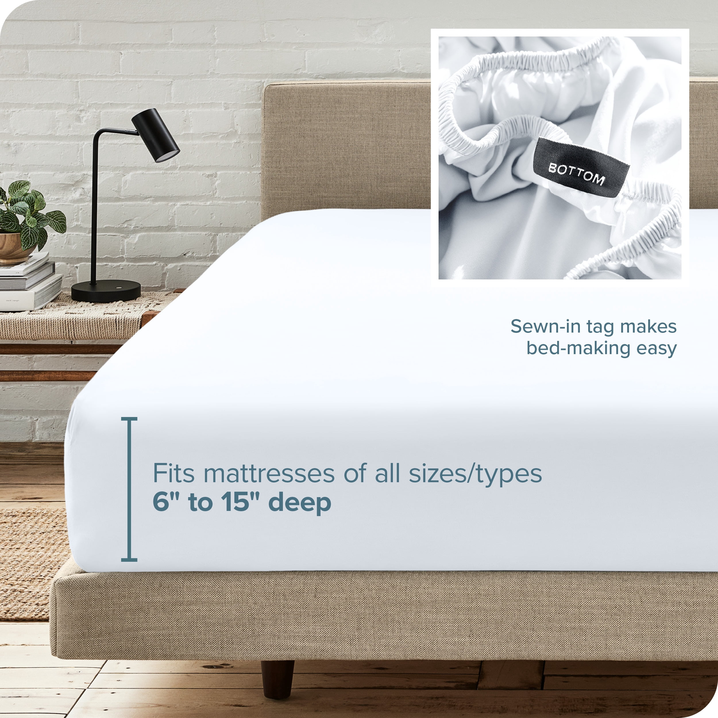 Bare Home Luxury 1800 Collection Fitted Sheet, Ultra-Soft, Deep Pocket, Short Queen, White