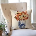 thumbnail image 5 of Fall Blue and White Chinoiserie Throw Pillow Covers 18x18 Inch Ginger Jar Blue and Orange Pumpkin Outdoor Grand Millenial Autumn Decorations Decorative Pillow Cases Set of 4 for Couch Decor, 5 of 6