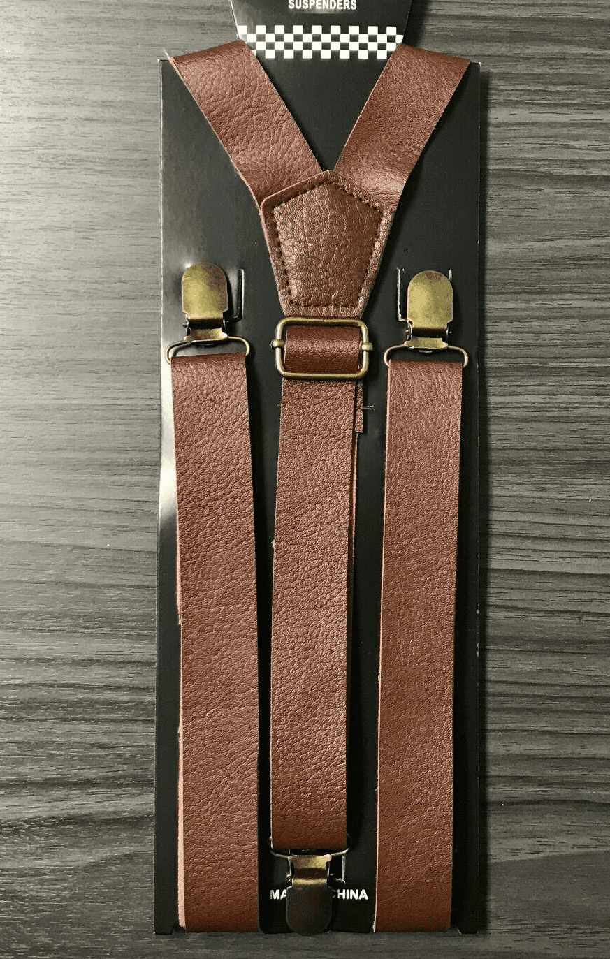1X Brown Mens Clip-on 1.5" WIDE Suspenders Elastic Y-Shape Suspender 