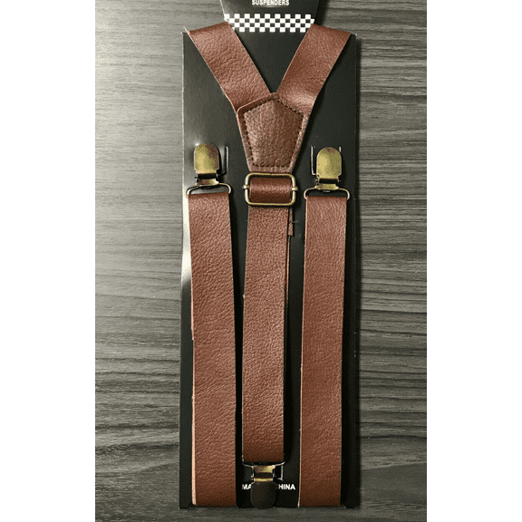 Coool Men's Elastic Leather Suspenders, Dark Brown