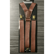 Dark Brown Leather Mens Clip-on 1.0 " WIDE Suspenders Elastic Y-Shape Suspender