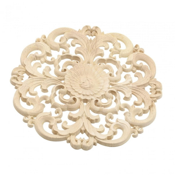 1 aplique de flores talladas en madera para muebles, sin pintar, para decoración del hogar. Size_XL