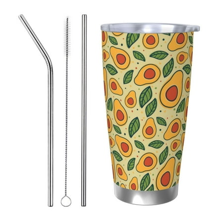 

Fuzoiu Leaves Avocado Print 20oz Tumbler Stainless Steel Vacuum Insulated Car Cup Insulated Coffee Mug Travel Mug with Lid Thermal Cup for Outdoor-Straw Three-piece Set