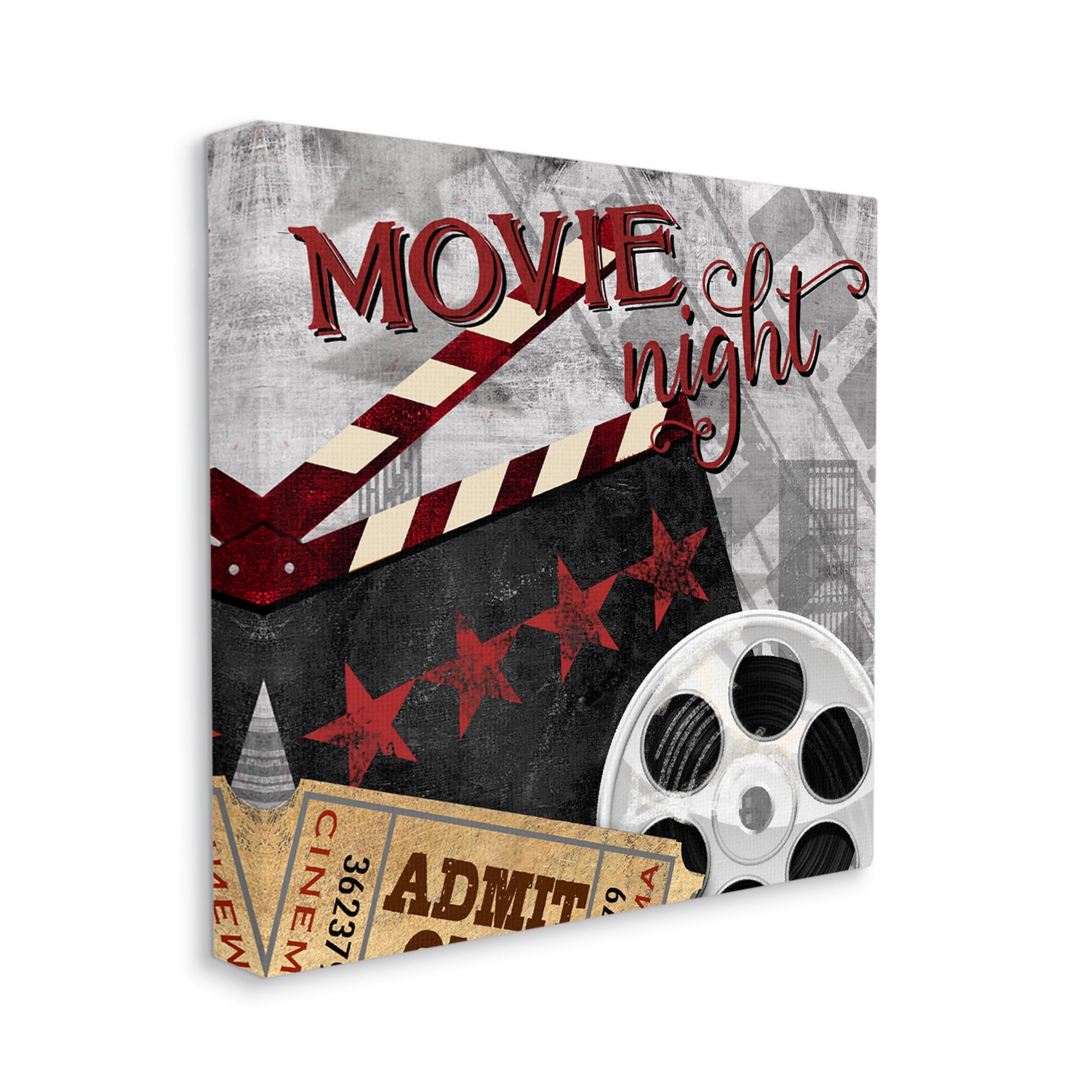 Stupell Industries Movie Night Cinema Reel Entertainment Ticket Sign Graphic Art Gallery Wrapped Canvas Print Wall Art, Design by Conrad Knutsen