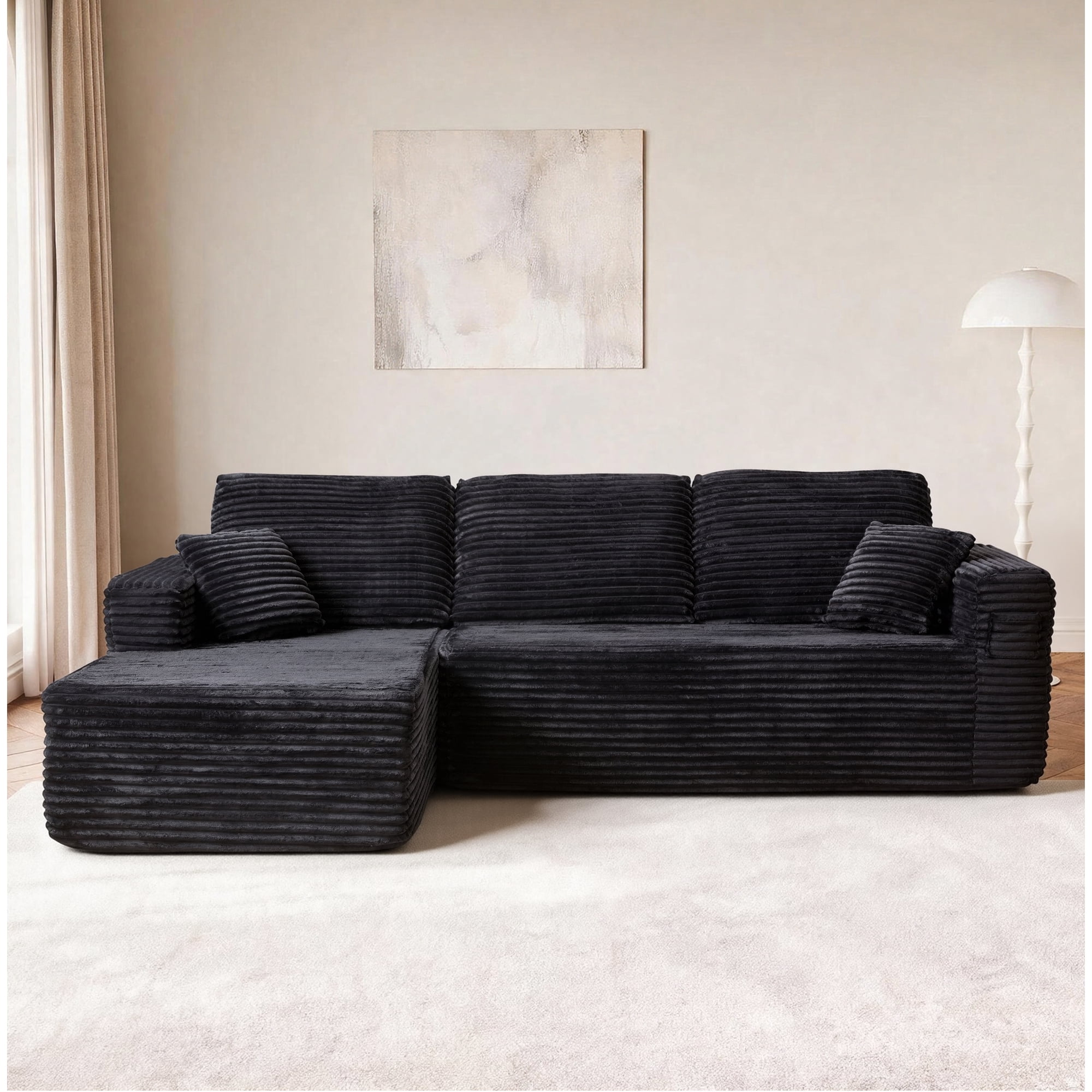 HOQBN 100.39" Cloud Sectional Couch with L-Shape Chaise,Modern Modular Sofa with Deep Seat,No Assembly Required,Compressed Packaging for Living Room Black