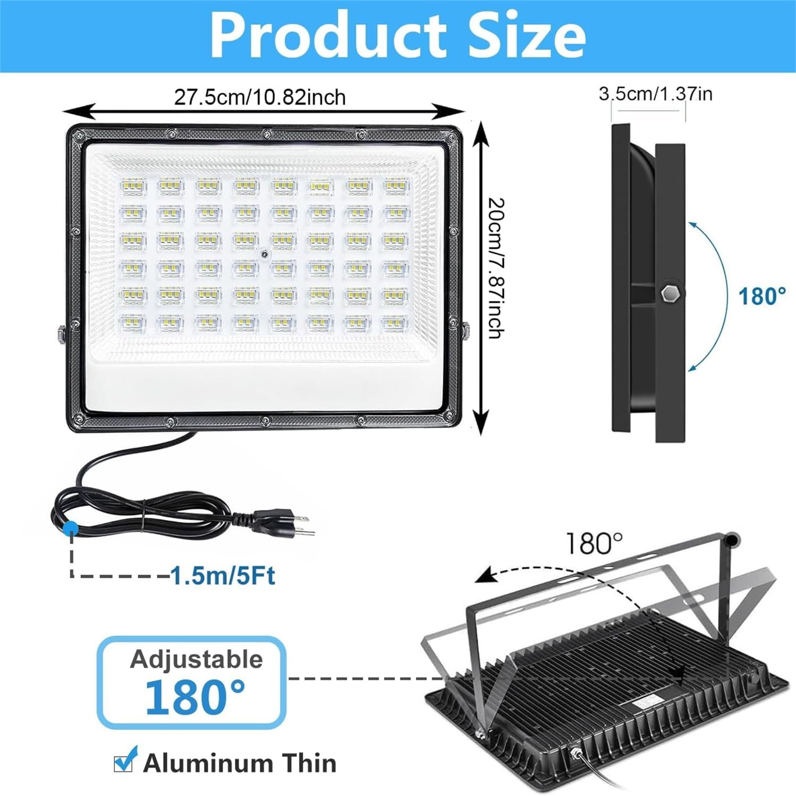 Indmird 2 pack 100W Outdoor LED Floodlight, IP66 Waterproof, 6500K 10000LM White Light, for Garage, Patio