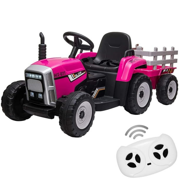 Sakiyrr Kids Ride on Tractor with Trailer, 12V Electric Vehicles Toy