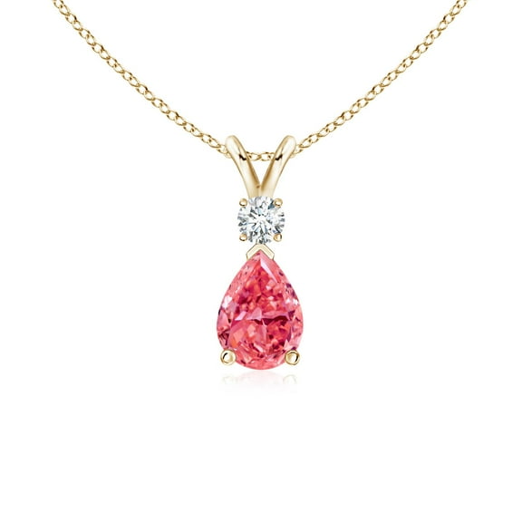 ANGARA Lab Grown Pink Diamond Teardrop Pendant for Women in 14K Yellow Gold (Size-7x5mm| Clarity-VS) | April Birthstone, Anniversary, Jewelry Gift for Women | Lab-Grown Pink Diamond Necklace