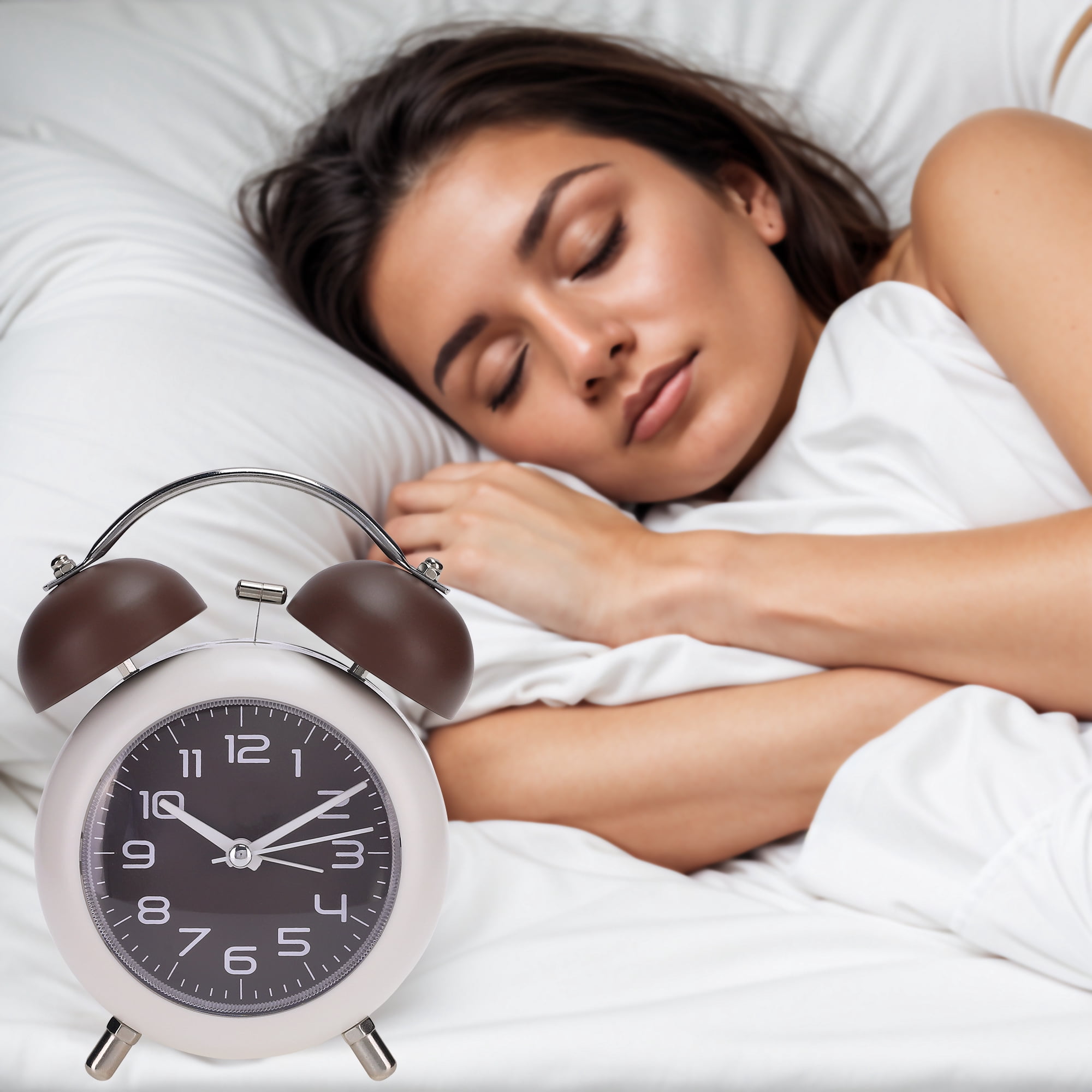 Unique Bargains 2 Pcs Old Fashioned Circle Loud Alarm Clock Brown