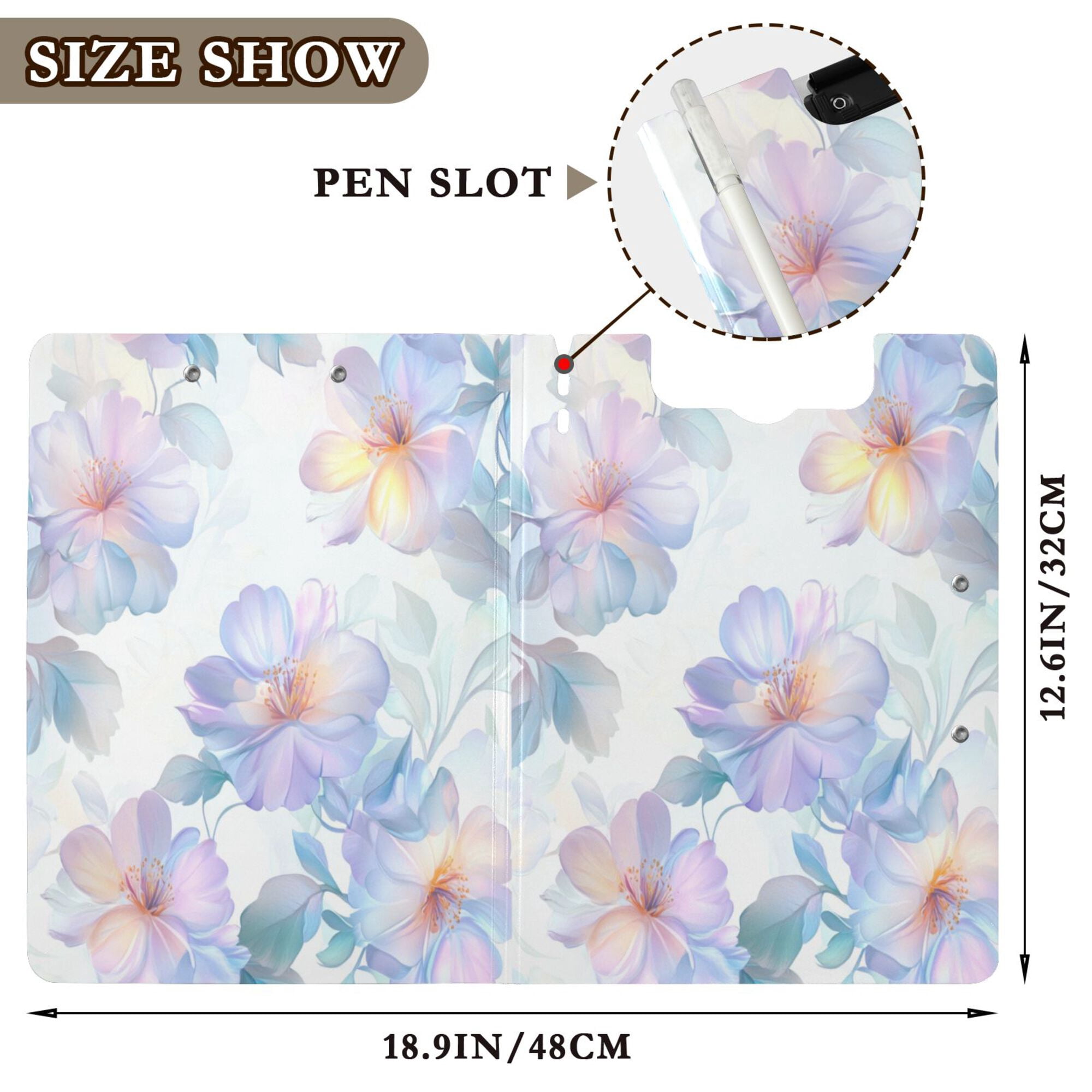 FORMRS A4 Clipboard Folder with Pen Holder Horizontal Foldable School Office Binder, Pastel Flower Pattern