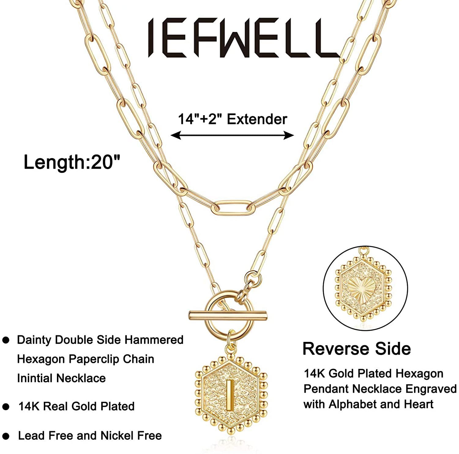 14K Gold Filled Heart Pendant Paperclip Link Chain Layered Necklaces for Women Initial Necklace Layering Necklaces for Girls Jewelry IEFWELL Gold Necklaces for Women Girls 