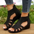 thumbnail image 6 of Sandals for Women Ankle Buckle Strap Open Toe Hollow Out Back Zipper Low Heel Dressy Wedge Summer Sandals, 6 of 9