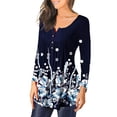 thumbnail image 3 of Heliisoer Womens Fashion Round Neck Printed Buttons Long Sleeve Asymmetric Hem, 3 of 6