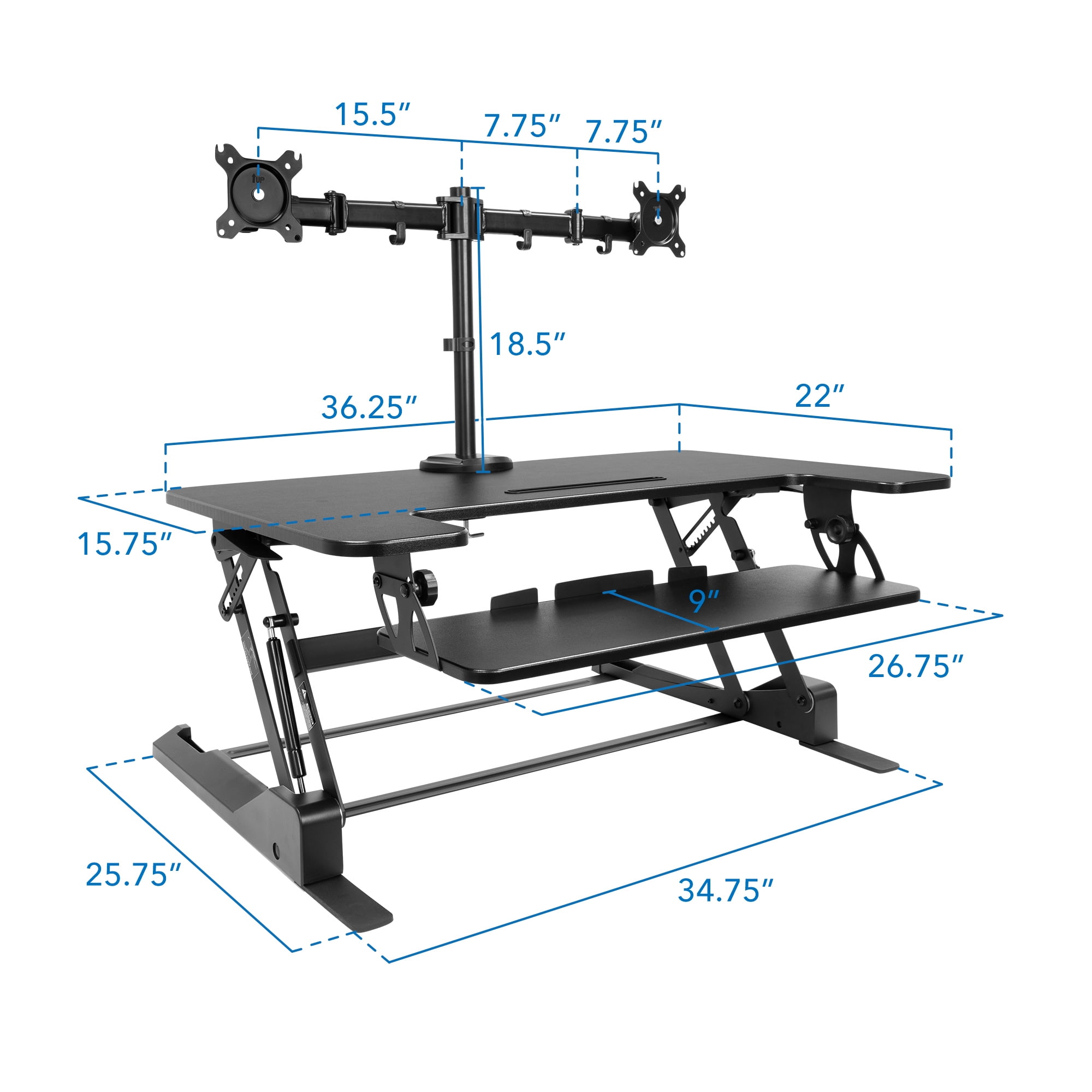 Mount-It! Standing Desk Converter with Dual Monitor Mount, 36 inch Platform, Fits Up To 32" Monitors
