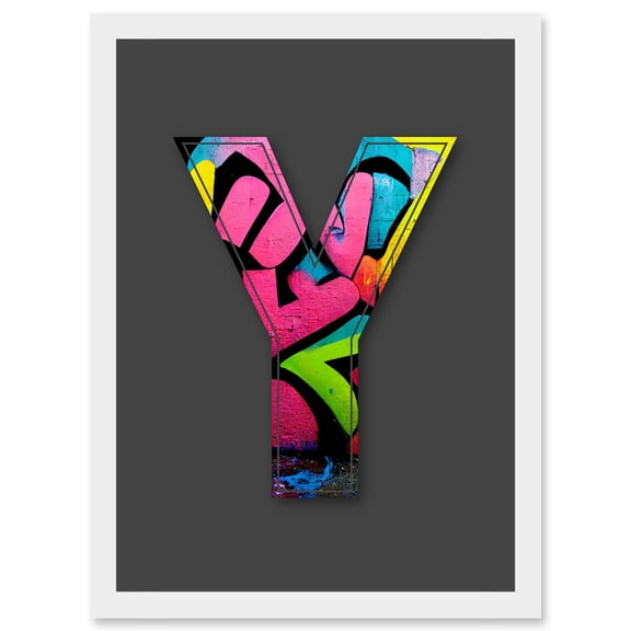 Letter Y Colourful Brick Decorative Graffiti Mural Alphabet Initial Stencil Artwork Framed Wall Art Print A4