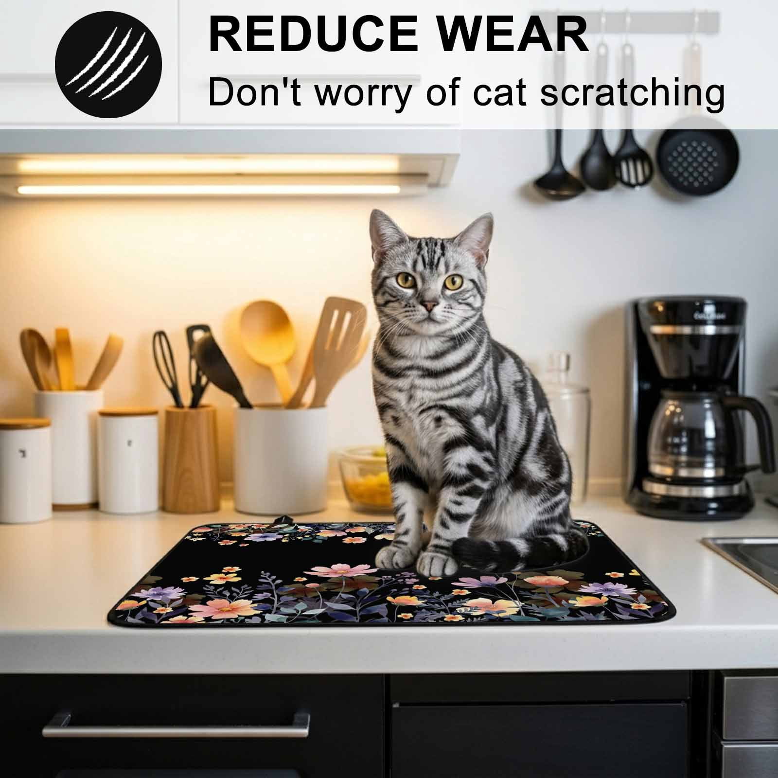 Black Spring Floral Stove Top Cover for Electric Stove, Heat-proof & Non Slip Glass Top Stove Cover Protector, Elegant Flowers Farmhouse Botanical Kitchen Flat Cooktop Rubber Mat 24x21 Inches