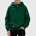thumbnail image 2 of HAOTAGS Boys Hooded Sweatshirt (4-15) Soft Warm Long Sleeves Quater Zipper Pockets Sport Hoodie Green Size 10, 2 of 9