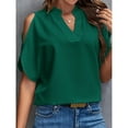 thumbnail image 2 of Yesfashion Womens Summer Cold Shoulder Tops Short Sleeve Front V Neck T Shirts Draped Blouses, 2 of 5