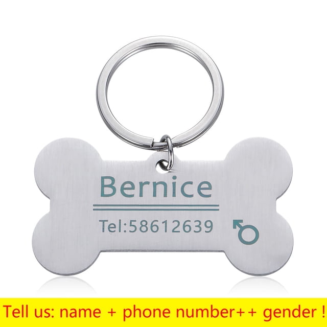 Collar personalizado, etiqueta de identificación de mascota, nombre de identificación de mascota grabado para gato, cachorro, etiqueta de perro, colgante, llavero, etiqueta de hueso, accesorios para mascotas, triangulación de envíos Tan Jianjun unisex