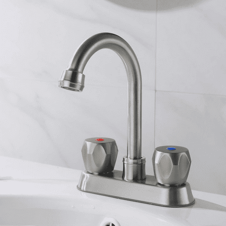 

2-handle lavatory faucet stainless steel self-draining center lavatory faucet with overflow brushed nickel lavatory supply hose 1.2 GPM