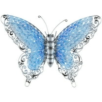 DecMode Blue Metal Cutout Butterfly Wall Decor with Silver Scroll Details