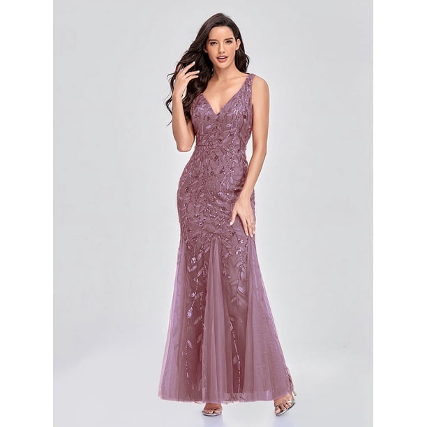 Vestido de noche con escote en V, tul bordado con lentejuelas, vestido de fiesta de sirena sexy, vestido formal para mujer