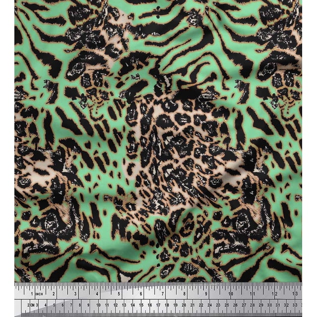 Soimoi Poly Georgette Fabric Leopard & Tiger Animal Skin Decor Fabric Printed Yard 52 Inch Wide