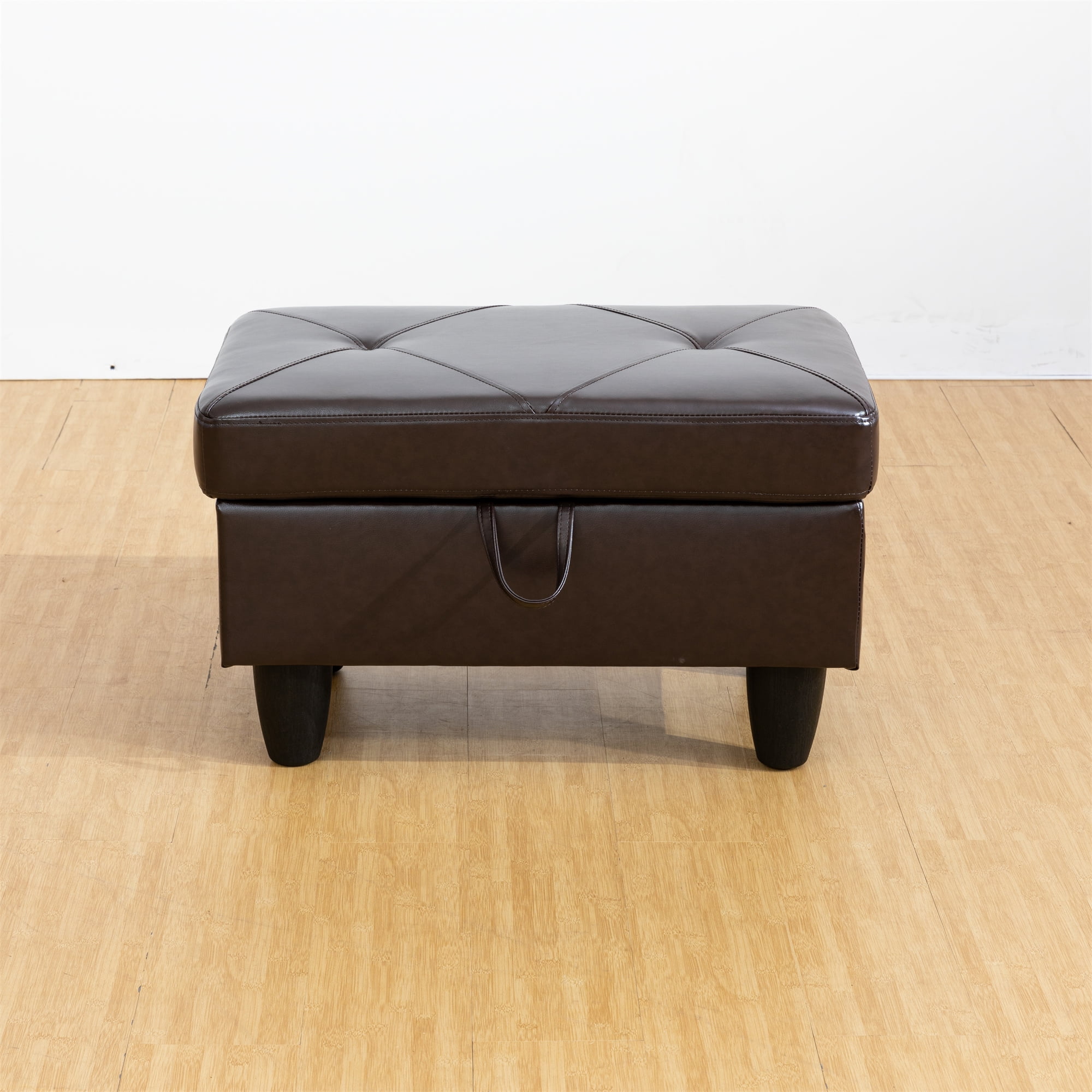 Aukfa 29" Storage Ottoman Bench for Sectional Sofa for Home Office, Lift Top , Leather, Brown