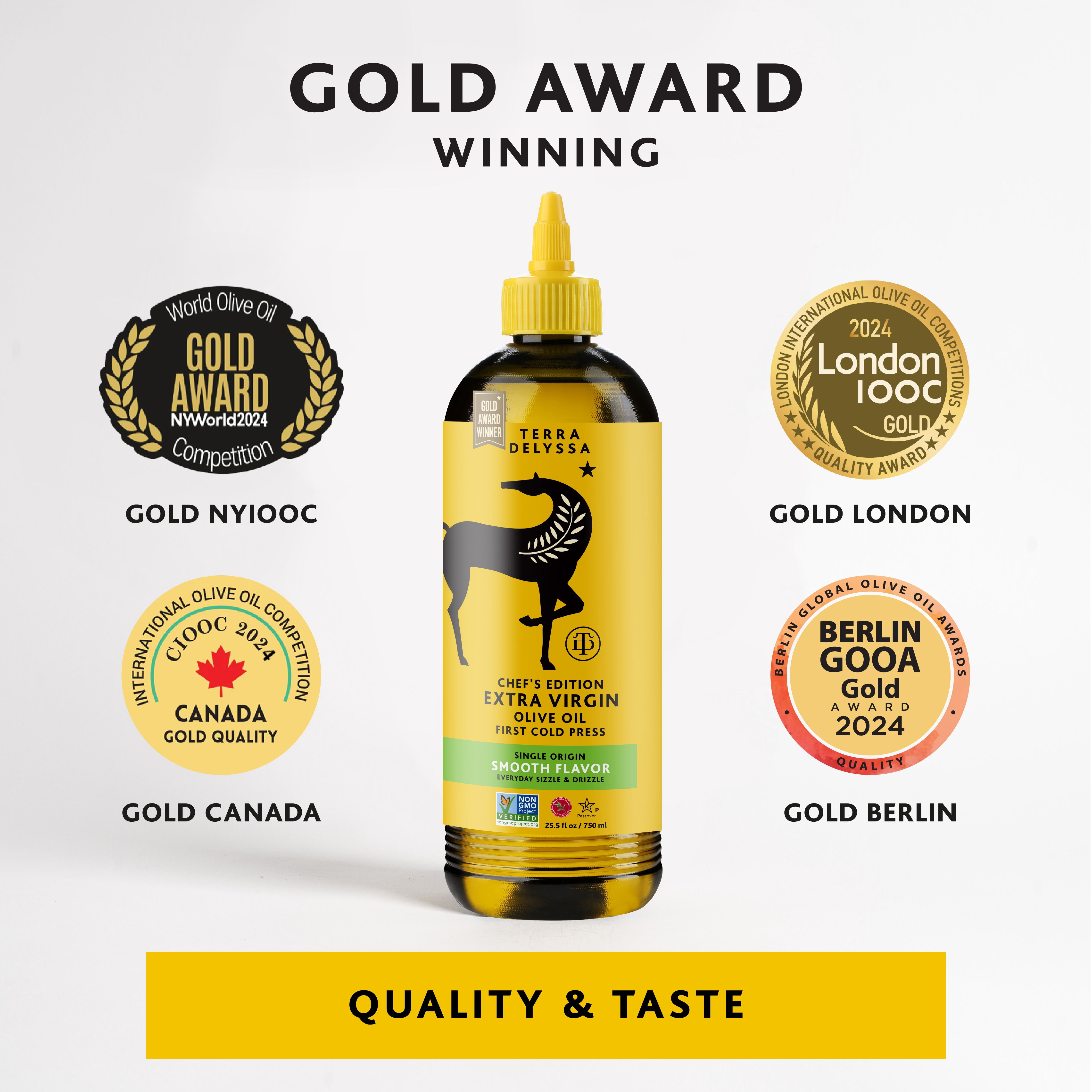 Terra Delyssa Single Origin Extra Virgin Olive Oil Squeezable Bottle First Cold Press Award Winning Smooth Flavor 25.5 fl oz
