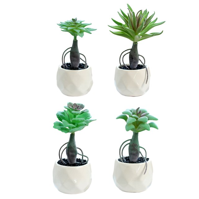 Cuenca de diamante con varilla, adornos pequeños creativos suculentos, flores artificiales, plantas verdes artificiales, 4 Uds.