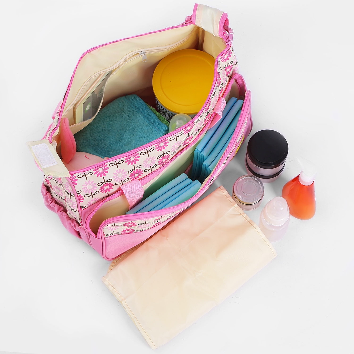 Imountek 5Pcs Diaper Bag Tote Set, Baby Diaper Bag Set with Changing Pad, Insulated Pockets, Water-Resistant Travel Tote for Mom and Dad, Pink