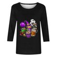 thumbnail image 4 of Mceream 3/4 Sleeve Mardi Gras Shirts Womens Holiday Tunic Tops Fashion Graphic Mask Carnival Themed Party Tshirts Casual Crewneck Blouses Clothes plus size outfit Black XXXXXL, 4 of 6