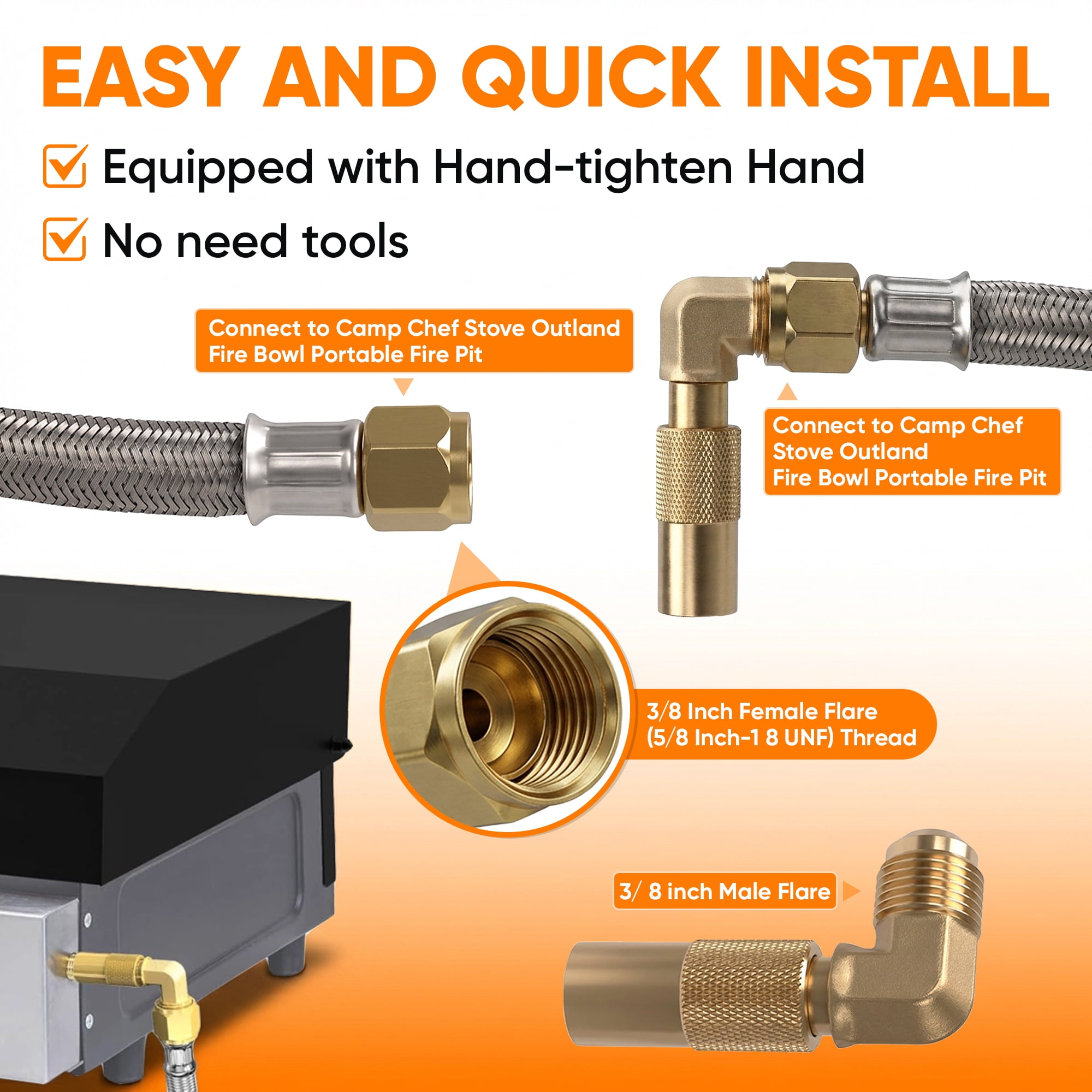 12FT Propane Quick Connect Hose for RV to Gas Grill, Quick Disconnect Propane Hose with Elbow Adapter for Blackstone 17"/22" Griddle