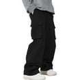 thumbnail image 4 of Chiccall Mens Wide Leg Cargo Pants Baggy Drawstring Elastic Waist Multiple Pockets Trousers Fashion Solid Oversized Streetwear for Men, 4 of 6