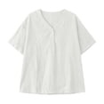 thumbnail image 6 of LEKWK Linen Tops for Women Short Sleeve Button V Neck Casual Shirts Lightweight Loose Fit Solid Summer Tops Fashion Beach Vacation Daily Outfits, 6 of 6
