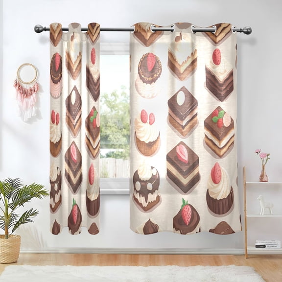Yayeee Window Curtains Light Filtering 63"x42" Grommet Panel Pair Home Living Room Decor, Cute Chocolate Cakes