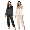 thumbnail image 4 of Womens Satin Pajama Sets Long Sleeve Silk Pajamas for Women Soft Button Down Pajama Set Women Satin Sleepwear Set with Long Pant Silk Loungewear for Women, S-XXL, 2 Pack, 4 of 9