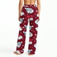 thumbnail image 4 of Women's Christmas Print Plush Pajama Pants, Soft and Comfortable Home Wear Trousers for Winter, Casual Sleepwear with Festive Design,Wine,S, 4 of 5