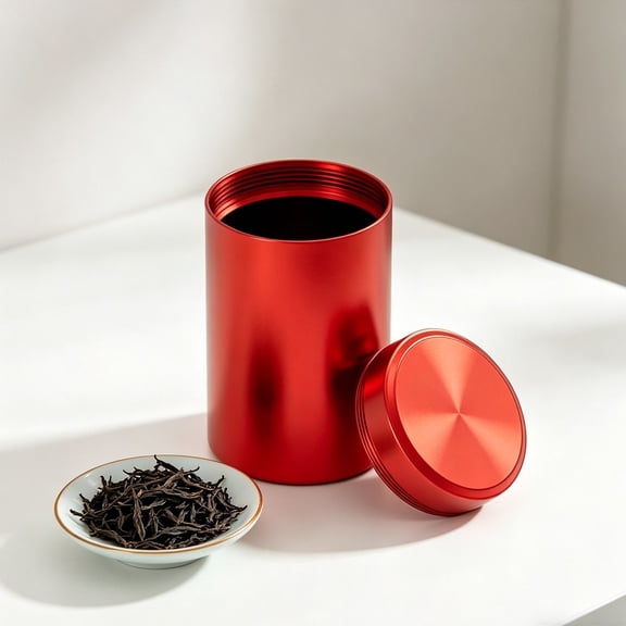 Airtight Tea Storage Container - Portable Aluminum Tea Canister - Medium Size - Travel Outdoor Kitchen - 1 Pack - Red