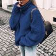 thumbnail image 2 of Herrnalise Women's Cable Cropped Sweater Long Sleeve Crewneck Pullover Knit Jumper Top Navy,M, 2 of 5