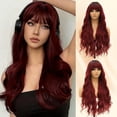 thumbnail image 2 of Red Wig with Bangs  Wave for Women Ombre Black to Red with Bangs 24 inch Long Wave Burgundy Wig  with Middle Part Synthetic Heat Resistant Glueless Wig for Daily Party  Use, 2 of 7